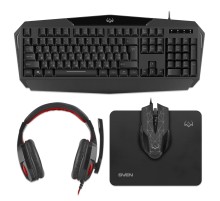 Игровой набор клавиатура+мышь+гарнитура+коврик SVEN GS-4300 (104 кл.+12Fn, 8 смен. кл., 200-4800DPI)
