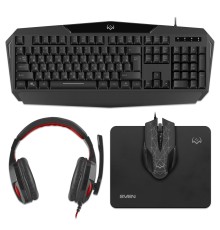 Игровой набор клавиатура+мышь+гарнитура+коврик SVEN GS-4300 (104 кл.+12Fn, 8 смен. кл., 200-4800DPI)