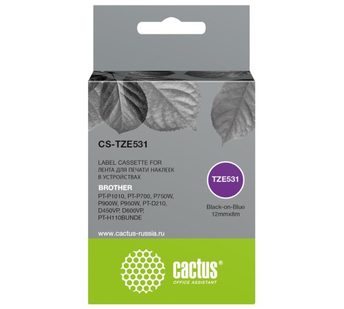 -/ Картридж ленточный Cactus CS-TZE531 TZe-531 черный для Brother PT-P1010, PT-P700, P750W, P900W, P950
