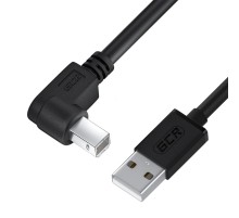 GCR Кабель 0.5m USB 2.0, AM/BM угловой левый, черный, 28/28 AWG