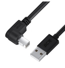 GCR Кабель 0.5m USB 2.0, AM/BM угловой левый, черный, 28/28 AWG