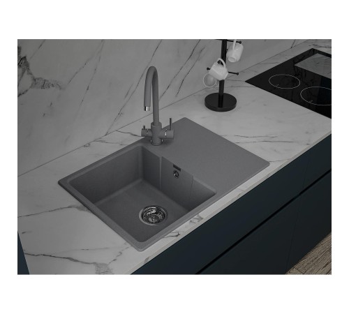 Кухонная мойка GRANFEST URBAN 668L dark gray 1-чаша+крыло 680*490мм, монтаж: врезной, материал: кварц, цвет: темно-серый Кухонная мойка GRANFEST URBAN 668L dark gray 1-чаша+крыло 680*490мм, монтаж: врезной, материал: кварц, цвет: темно-серый