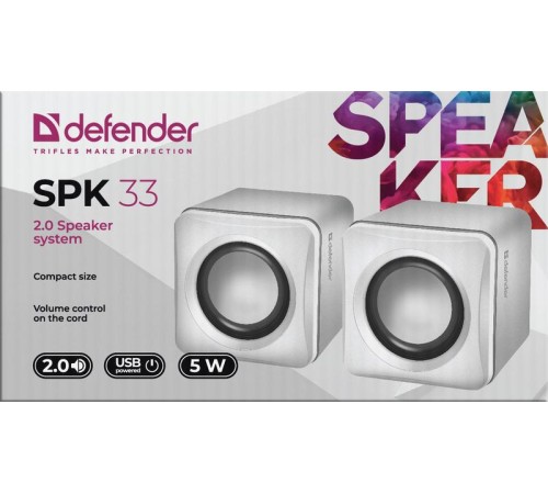 Defender#1 Акустическая 2.0 система SPK 33 белый, 5 Вт, питание от USB