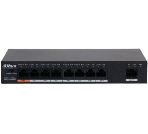 8-портовый неуправляемый коммутатор с РоЕ, Порты: 8 RJ45 10/100Мбит/с PoE/PoE+ 1 RJ45 10/100/1000Мбит/с uplink; мощность PoE: порт 1 до 60Вт порты 28 до 30Вт суммарно до 96Вт; питание: 53В DC