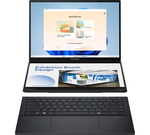 Ноутбук/ ASUS UX8406CA-QL221W Duo Touch 14+14"(1920x1200 + 1920x1200 OLED 16:10)/Touch/Intel Core Ultra 7 255H(2Ghz)/16384Mb/1024PCISSDGb/noDVD/Int:Intel Arc graphics/Cam/BT/WiFi/75WHr/war 1y/1.65kg/Inkwell Gray/Win11Home + 2х14" экрана; маг-алю Ноутбук/ ASUS UX8406CA-QL221W Duo Touch 14+14"(1920x1200 + 1920x1200 OLED 16:10)/Touch/Intel Core Ultra 7 255H(2Ghz)/16384Mb/1024PCISSDGb/noDVD/Int:Intel Arc graphics/Cam/BT/WiFi/75WHr/war 1y/1.65kg/Inkwell Gray/Win11Home + 2х14" экрана; маг-алю