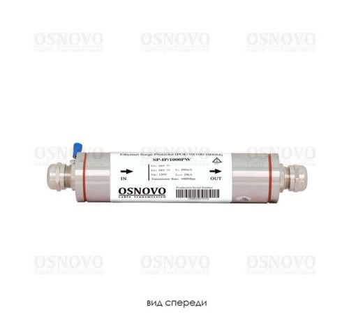 Устройство грозозащиты OSNOVO SP-IP/1000PW Уличное устройство грозозащиты из нержавеющей стали для локальной вычислительной сети (скорость до 1000 Мб/с) с защитой линий PoE (af/at, методы A + B, контакты 1/2, 3/6, 4/5, 7/8)