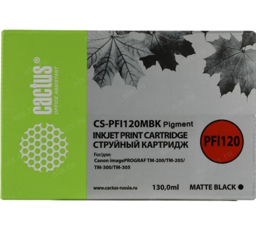 -/ Картридж струйный Cactus CS-PFI120MBK черный матовый (130мл) для Canon imagePROGRAF TM-200/TM-205/TM