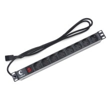 Cabeus PDU-8P-2IEC Блок евророзеток для 19" шкафов, гориз., 8 розеток, 10 A, выключатель, алюминиевый корпус, шнур 2 м, вилка IEC 320 C14