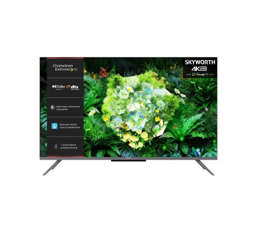 Телевизор ЖК 43'' Skyworth 43", Ultra HD, 250Nit, Google TV, DVB-T2/C/S2, 2.0 ch Sound 10W*2, 60Hz, 3 HDMI, 2 USB, Digital Audio Output, LAN, Composite output, CI, Выход для наушников, 2 Pole, безрамочный дизайн, 2025