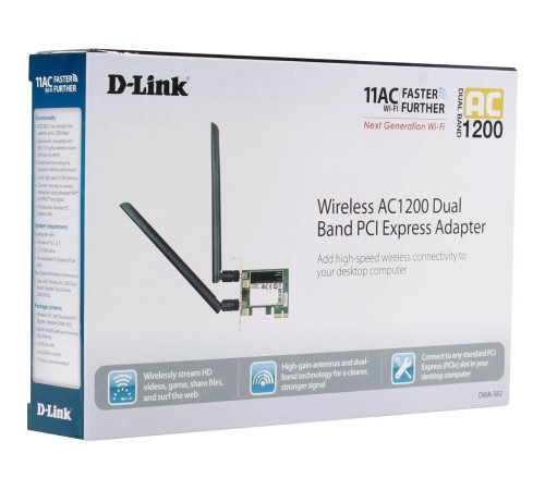 Адаптер/ DWA-582/RU/10/B AC1200 Wi-Fi PCI Express Adapter, 2x2dBi detachable antennas, 10pcs/pack Адаптер/ DWA-582/RU/10/B AC1200 Wi-Fi PCI Express Adapter, 2x2dBi detachable antennas, 10pcs/pack