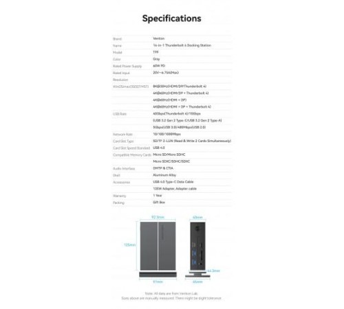 Мультифункциональная док-станция Vention USB Type C 14 в 1 с поддержкой Thunderbolt 4 Мультифункциональная док-станция Vention USB Type C 14 в 1 с поддержкой Thunderbolt 4