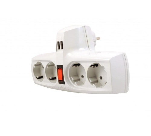Разветвитель/ Разветвитель ZIS Pilot T USB, 4 розетки (евро с заземлением), 2*USB