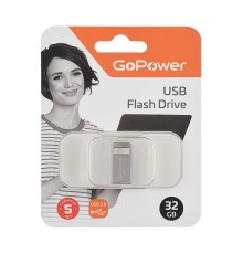 Флеш-накопитель/ Флеш-накопитель GoPower MINI 32GB USB2.0 металл серебряный (1/50/1000)