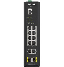 Коммутатор/ DIS-200G-12PS Managed L2 Industrial Switch 10x1000Base-T (8x1000Base-T PoE), 2x1000Base-X SFP, PoE Budget 123W, Surge 6KV, CLI, RJ45 Console, Alarm relay, Dying Gasp, DIN-Rail, metal case IP30, -40 to 65°C, w/o power adapter