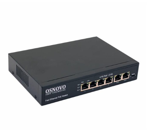PoE Коммутатор OSNOVO SW-20600(80W) PoE коммутатор Fast Ethernet на 6 RJ45 портов. Порты: 1 x FE (10/100Base-T) с PoE (до 60W, A+B) + 3 x FE (10/100Base-T) с PoE (до 30W), 2 x FE (10/100 Base-T) Uplink. Соответствуе PoE Коммутатор OSNOVO SW-20600(80W) PoE коммутатор Fast Ethernet на 6 RJ45 портов. Порты: 1 x FE (10/100Base-T) с PoE (до 60W, A+B) + 3 x FE (10/100Base-T) с PoE (до 30W), 2 x FE (10/100 Base-T) Uplink. Соответствуе
