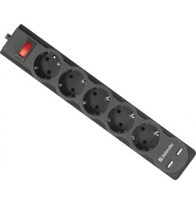 Сетевой фильтр Defender DFS 751 1,8 м, 5 розеток, 2xUSB, 2.1A