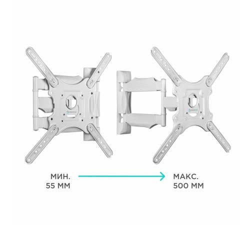 Кронштейн ONKRON/ 32-65" макс. 400*400, 2 колена, наклон -5º+8º, поворот 180º макс, от стены 55-500мм, белый