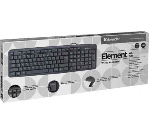 Defender Проводная клавиатура Element HB-520 USB RU,черный,полноразмерная USB