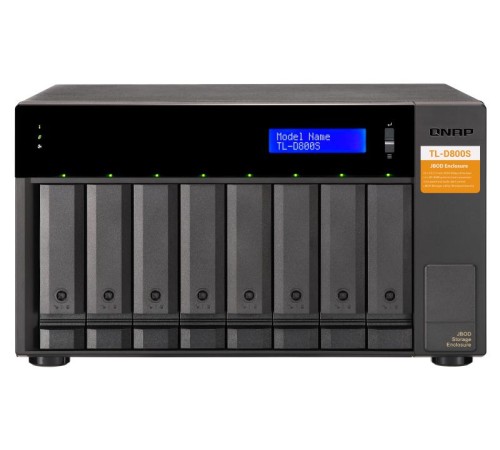 Полка расширения сетевого хранилища без дисков/ SMB QNAP TL-D800S SATA expansion enclosure, 8-tray 3,5"/2,5" w/o HDD. 2xSFF-8088, hardware RAID support, desktop version.