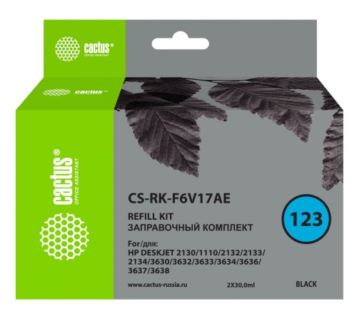 -/ Заправочный набор Cactus CS-RK-F6V17AE черный 2x60мл для HP DJ 1110/1111/1112/2130/2131