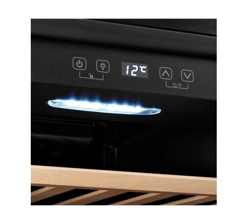 Винный шкаф KUPPERSBERG/ Винный шкаф KUPPERSBERG, отдельностоящий, High-Tech, объем 128 л, вместимость 40 бутылок, диапазон температуры 5-20 градусов, механическое открытие двери, 6 полок из бука, LCD дисплей, уровень шума 38 дБ, цвет черный