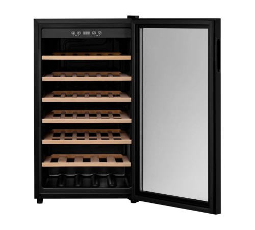 Винный шкаф KUPPERSBERG/ Винный шкаф KUPPERSBERG, отдельностоящий, High-Tech, объем 128 л, вместимость 40 бутылок, диапазон температуры 5-20 градусов, механическое открытие двери, 6 полок из бука, LCD дисплей, уровень шума 38 дБ, цвет черный