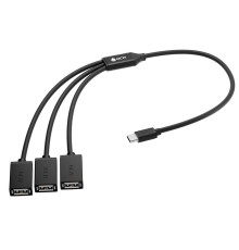 GCR Переходник USB Hub Type-C гибкий 1.2m разветвитель на 3 USB порта, СМ / 3 х AF, черный, GCR-55311