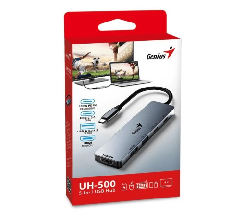 USB HUB UH-500 5-в-1, USB-C PD мощностью до 100 Вт, порты передачи данных USB 3.0 x 2, USB-C x 2, видеовыход 4K HDMI 60 Гц USB HUB UH-500 5-в-1, USB-C PD мощностью до 100 Вт, порты передачи данных USB 3.0 x 2, USB-C x 2, видеовыход 4K HDMI 60 Гц