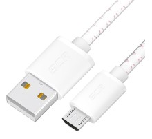 GCR Кабель 1.5m MicroUSB, бело-розовый, белые коннекторы, быстрая зарядка, 28/24 AWG, GCR-54451