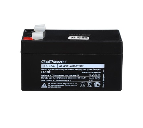Аккумулятор свинцово-кислотный GoPower LA-1212 12V 1.2Ah (1/20) Аккумулятор свинцово-кислотный GoPower LA-1212 12V 1.2Ah (1/20)