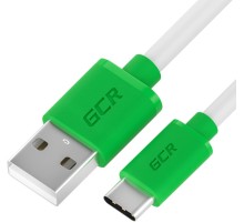 GCR QC Кабель 0.5m, TypeC, быстрая зарядка, белый TPE, зеленые коннекторы, 28/22 AWG, GCR-52718