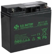Батарея B.B. Battery серия BC, BC17-12, напряжение 12В, емкость 17Ач (разряд 20 часов), макс. ток разряда (5 сек.) 255А, макс. ток заряда 5.1A, свинцово-кислотная типа AGM, клеммы B1, ДxШxВ 181x76x166мм., вес 5.62кг., срок службы 5-7 лет/ B.B. Battery ser