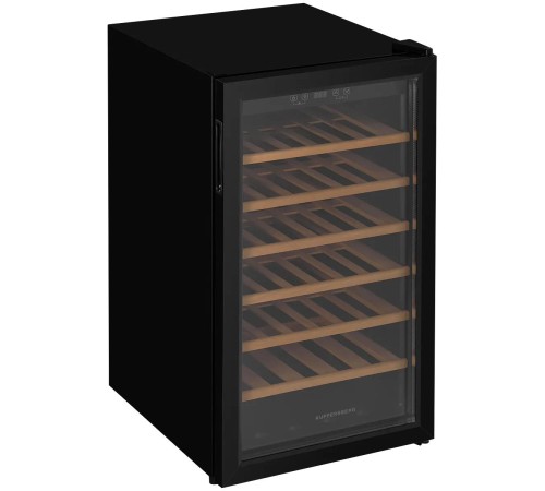 Винный шкаф KUPPERSBERG/ Винный шкаф KUPPERSBERG, отдельностоящий, High-Tech, объем 128 л, вместимость 40 бутылок, диапазон температуры 5-20 градусов, механическое открытие двери, 6 полок из бука, LCD дисплей, уровень шума 38 дБ, цвет черный