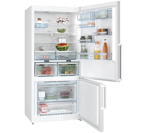 Холодильник BOSCH Full NoFrost, Serie   6, Габариты 186x86x81, Общий пол. объем: 619 (х:479, м:140),белый, Цифровой LCD дисплей, Внешние высокие металлические ручки, Multi Airflow, AirFresh Filter, Верхнее LED освещение, Два отделения для молочных продукт