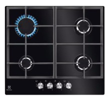 Встраиваемые газовые панели ELECTROLUX/ Газовая варочная поверхность - закаленное стекло, мощность: 8000 Вт, автоматический электроподжиг, газ-контроль, решетки: чугун, независимая установка, размеры (ШхГ): 59x52 см