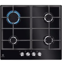 Встраиваемые газовые панели ELECTROLUX/ Газовая варочная поверхность - закаленное стекло, мощность: 8000 Вт, автоматический электроподжиг, газ-контроль, решетки: чугун, независимая установка, размеры (ШхГ): 59x52 см