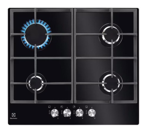 Встраиваемые газовые панели ELECTROLUX/ Газовая варочная поверхность - закаленное стекло, мощность: 8000 Вт, автоматический электроподжиг, газ-контроль, решетки: чугун, независимая установка, размеры (ШхГ): 59x52 см