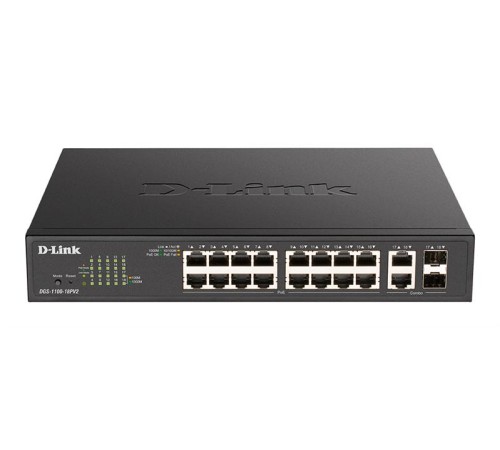 коммутатор D-Link EasySmart L2 Switch 16х1000Base-T PoE, 2xCombo 1000Base-T/SFP, PoE Budget 130W