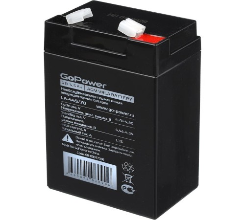 Аккумулятор свинцово-кислотный GoPower LA-445/70 4V 4.5Ah (1/20) Аккумулятор свинцово-кислотный GoPower LA-445/70 4V 4.5Ah (1/20)