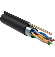 Кабель связи витая пара F/UTP, кат.5E 4х2х24AWG, LDPE, с металл. тросом 1,2мм, 305м, черный