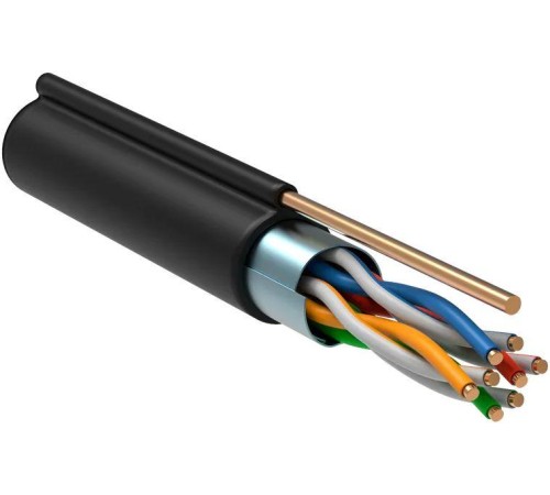 Кабель связи витая пара F/UTP, кат.5E 4х2х24AWG, LDPE, с металл. тросом 1,2мм, 305м, черный