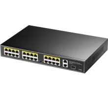 Коммутатор/ 24-Port 10/100M PSE RJ-45 +2 Gigabit RJ- 45 +1SFP Port with 24 POE Ports Switch with Built-in power supply, support 16-port IEEE 802.3at PoE+ Injector, Rack-mountable Steel case, 300W Internal