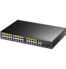 Коммутатор/ 24-Port 10/100M PSE RJ-45 +2 Gigabit RJ- 45 +1SFP Port with 24 POE Ports Switch with Built-in power supply, support 16-port IEEE 802.3at PoE+ Injector, Rack-mountable Steel case, 300W Internal