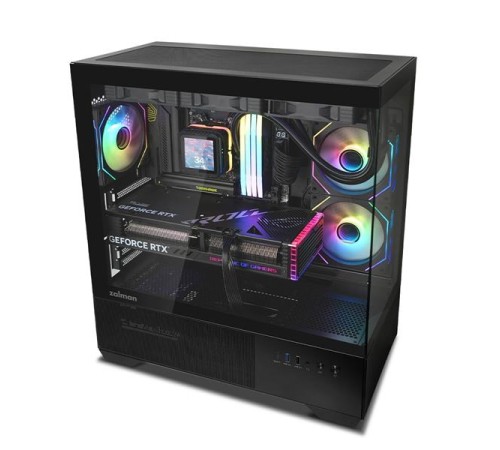корпус ZALMAN CHRONIX, ATX, BLACK, WINDOW, 1xCombo (3.5’’ or 2.5’’), 1x3.5’’HDD, 2x2.5’’SSD, 1xUSB2.0, 1xUSB3.0, 1xUSB Type-C, SIDE 2x120mm ARGB, REAR 1x120mm ARGB