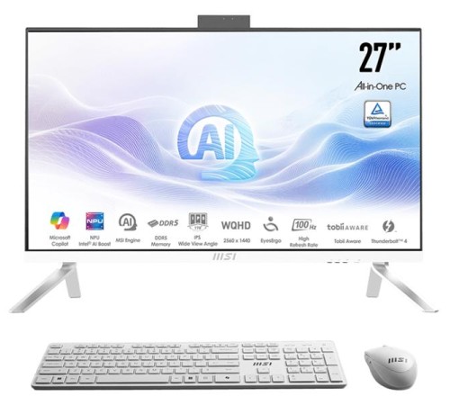 Моноблок MSI Modern AM273Q AI AiO 27" WQHD (2560x1440)IPS AG Non-touch, Core Ultra 5 125U (1.3GHz), 16Gb DDR5(2*8GB), 512GB SSD M.2, Intel UHD, WiFi, BT, camera, WirelessKB&mouse Eng/Rus, No OS,1y,White