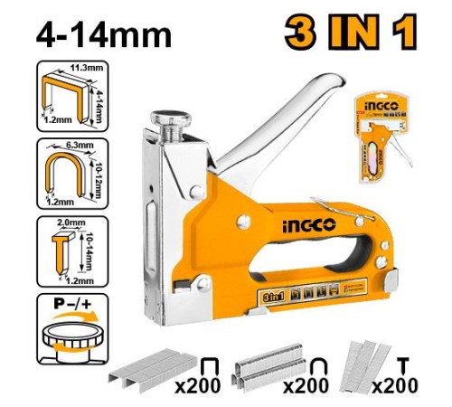 Степплер 3 В 1 Ingco HSG1405,скобы, гвозди типы: STS0208/STS0210/STS0212, U-Shape STS0412,гвозди:STS6110