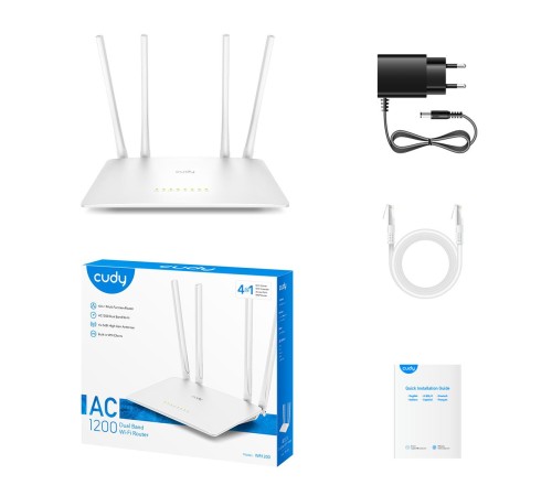 Маршрутизатор/ AC1200 Dual Band Wi-Fi Router, Chipset MediaTek, 802.11ac/a/b/g/n, 867Mbps at 5GHz + 300Mbps at 2.4GHz, 5 x10/100Mbps Ports, WiFi router/AP/ Repeater/WISP Mode,4 5dBi fixed antennas, WPA3, Guest network, WPS, DDNS, VPN Client, IPv6,TR069/T Маршрутизатор/ AC1200 Dual Band Wi-Fi Router, Chipset MediaTek, 802.11ac/a/b/g/n, 867Mbps at 5GHz + 300Mbps at 2.4GHz, 5 x10/100Mbps Ports, WiFi router/AP/ Repeater/WISP Mode,4 5dBi fixed antennas, WPA3, Guest network, WPS, DDNS, VPN Client, IPv6,TR069/T