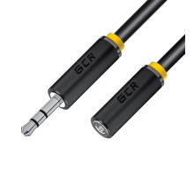 GCR Удлинитель аудио 10.0m jack 3,5mm/jack 3,5mm черный, желтая окантовка, ультрагибкий, M/F, Premium, экран, стерео
