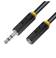 GCR Удлинитель аудио 10.0m jack 3,5mm/jack 3,5mm черный, желтая окантовка, ультрагибкий, M/F, Premium, экран, стерео