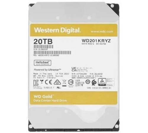 Жесткий диск/ HDD WD SATA3 20Tb Gold 7200 512mb 1 year warranty